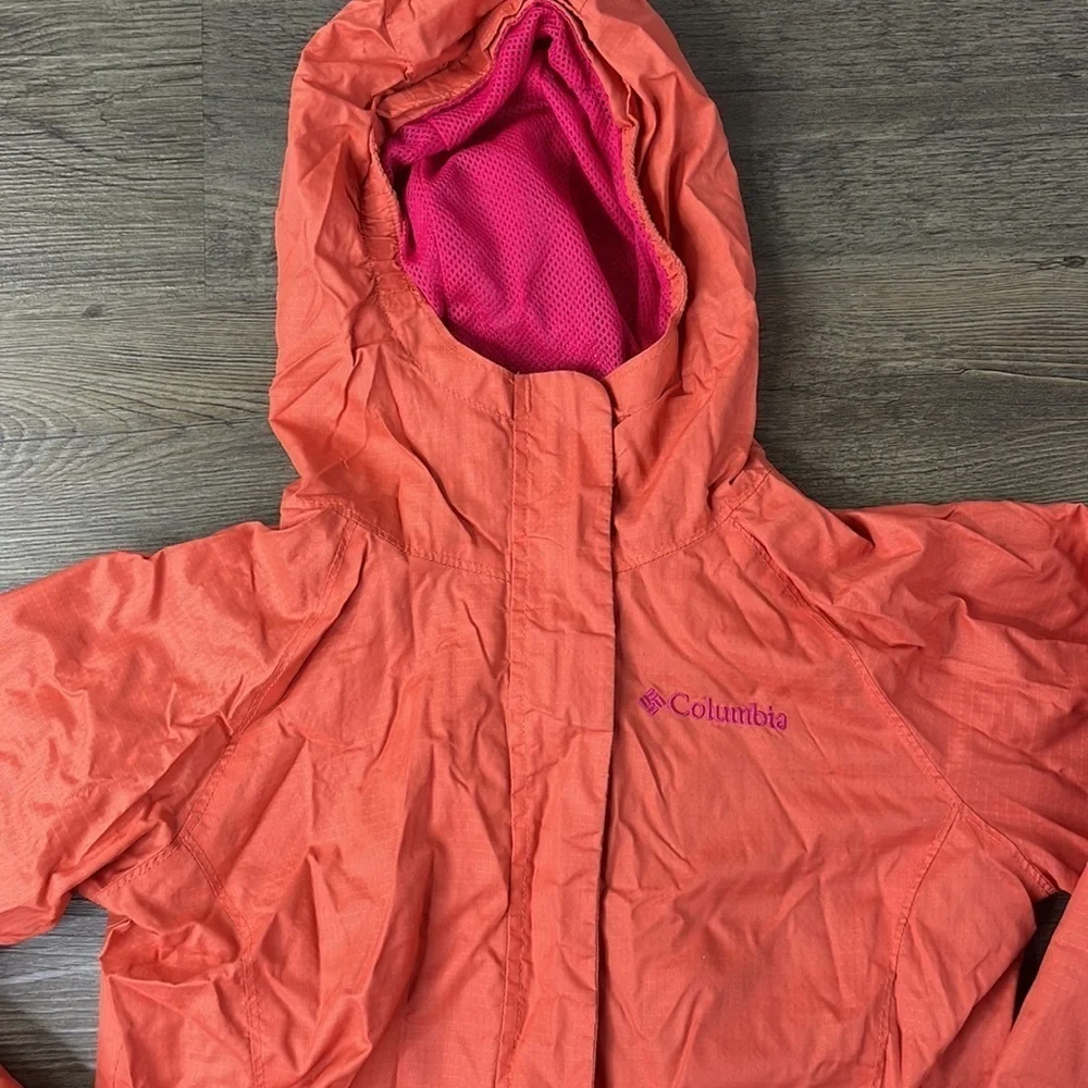 Columbia Girls Orange Pink Hooded Zip Up Windbreaker, size Girls medium